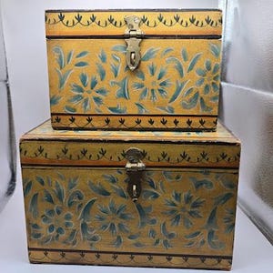 Cajas de madera para caballeros o damas, cajas para joyas o cartas para hombres, cajas de recuerdos vintage, cajas de madera con estarcido en oro viejo, cajas de recuerdos con tapa abatible.