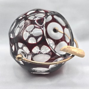 Personal Glass Ashtray, Ruby Red and Clear Ashtray with Brass Cigarette Rest, Small Round Personal Ashtray, MCM Collectible Glass Tobacciana