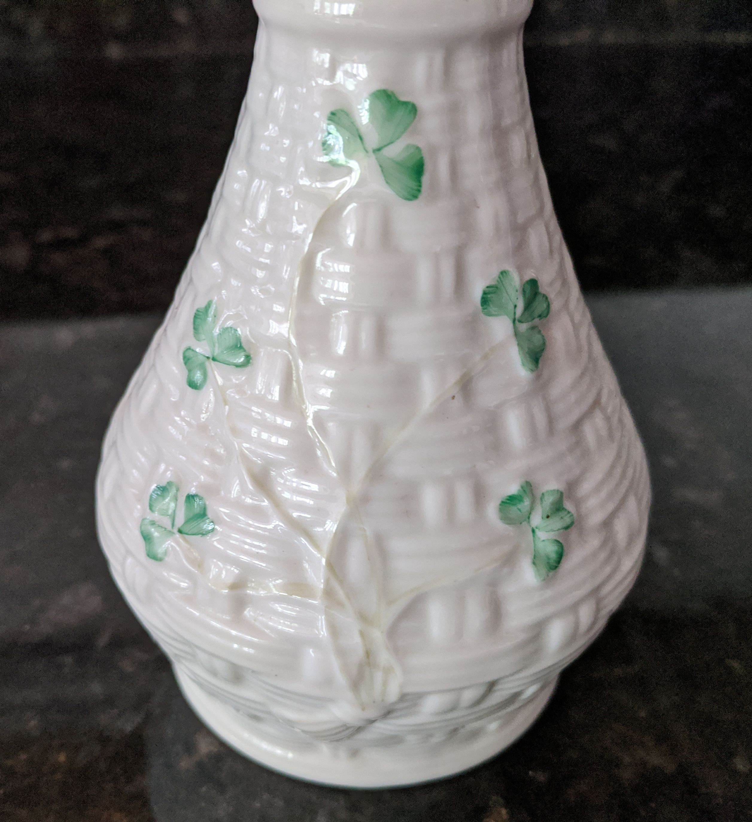 Belleek Irish Porcelain Vase Green Shamrocks on White Etsy UK