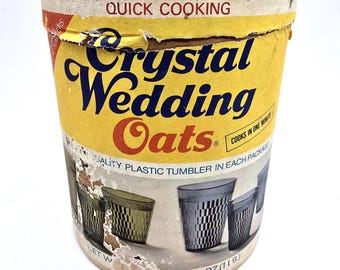 Vintage Crystal Wedding Oats Box: Retro Kitchen Decor