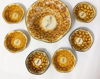 Mr. Peanut 7 Piece Serving Set - Peanut Bowl 6 Individual Bowls - Planters Peanuts Vintage Snack Nut Bowl Set - Snack Serving Set Gold Trim