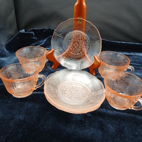 Set of Four Cup & Saucer Sets, American Sweetheart Pink by MacBeth-Evans, Pink Vintage 1930s Dinnerware