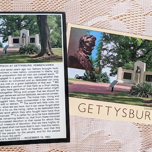 Gettysburg Military Park VA, Lincoln&#39;s Gettysburg Address Postcards, Two Vintage Color Photograph Postcards, Civil War Lincoln Memorabilia