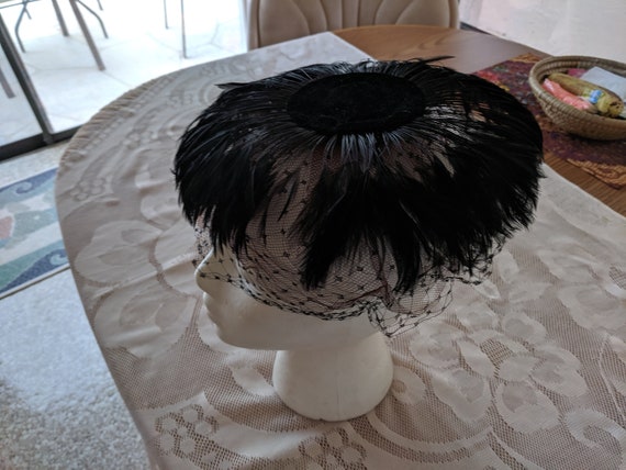 Feather Tilt Hat - Mid Century Feather Hat with D… - image 7