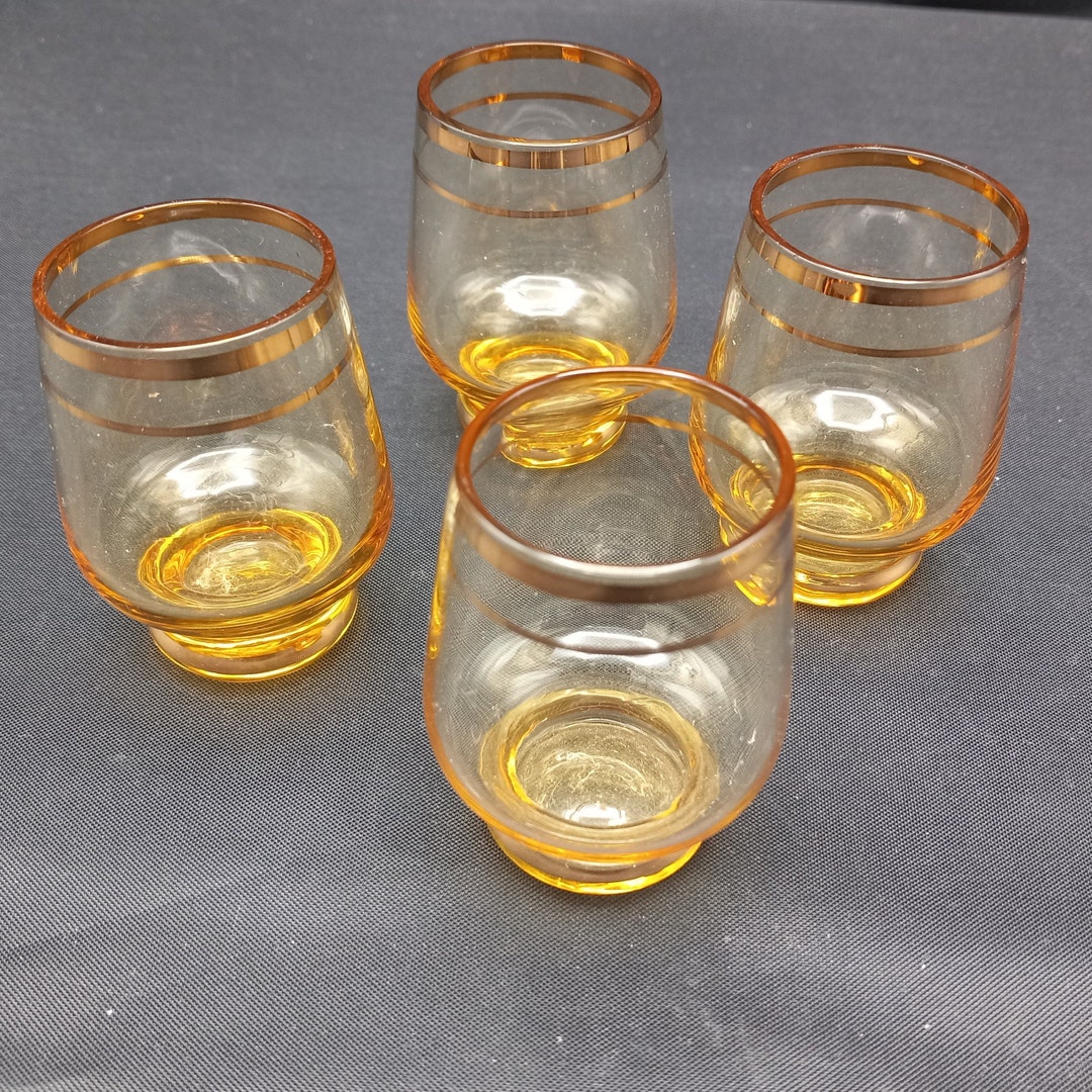 Set of Four Amber Shot Glasses With Gold Trim, Libby Kentucky Bourbon