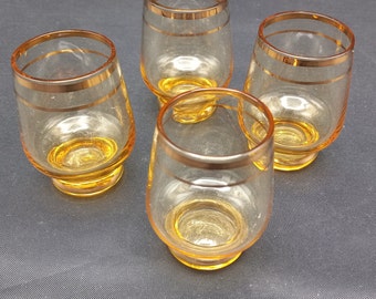 Set of Four Amber Shot Glasses with Gold Trim, LIbby Kentucky Bourbon Shot Glasses - Collectible Amber Shot Glasses -  MCM Amber Barware