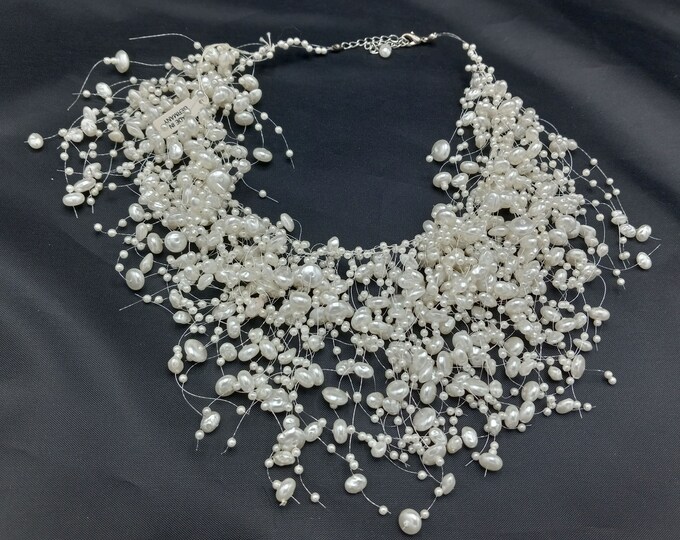 Vintage Pearl Illusion Floating Necklace, 1960s Jewelry Made in Germany