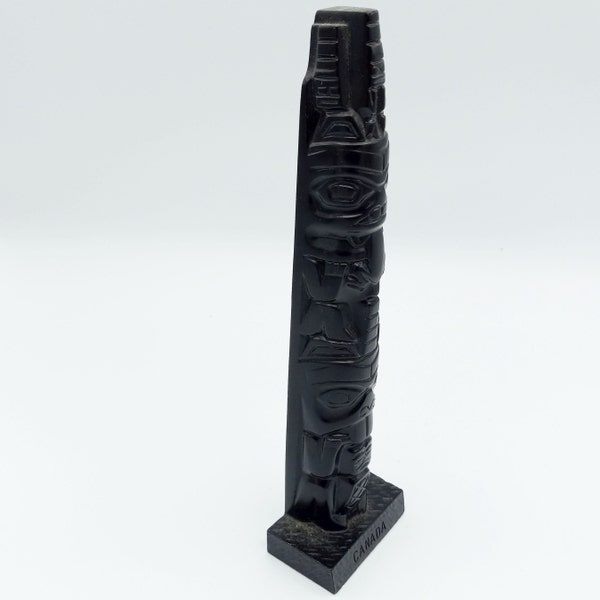 Vintage Canadian Indian Tribal Pole,  Replica of Hand Carved Argillite Totem Pole, Native Statue by Haida Indians, Made in Canada