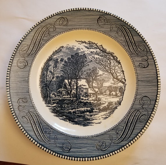 Currier and Ives Blue Dinner Plate by Royal USA the Old Grist | Etsy Canada