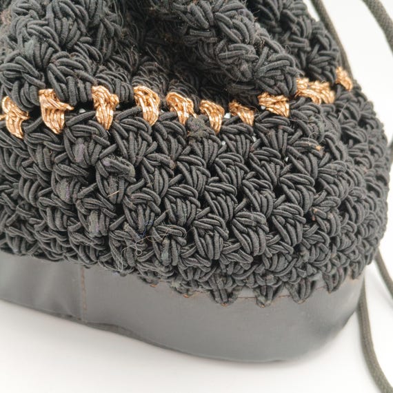 Crocheted Black Bucket Bag with Drawstring Closur… - image 7