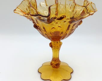 Rose Amber Kleiner Fächer von Fenton: Vintage Doppel-Gerüschter Glasfuß mit Fuß, Konfektschale