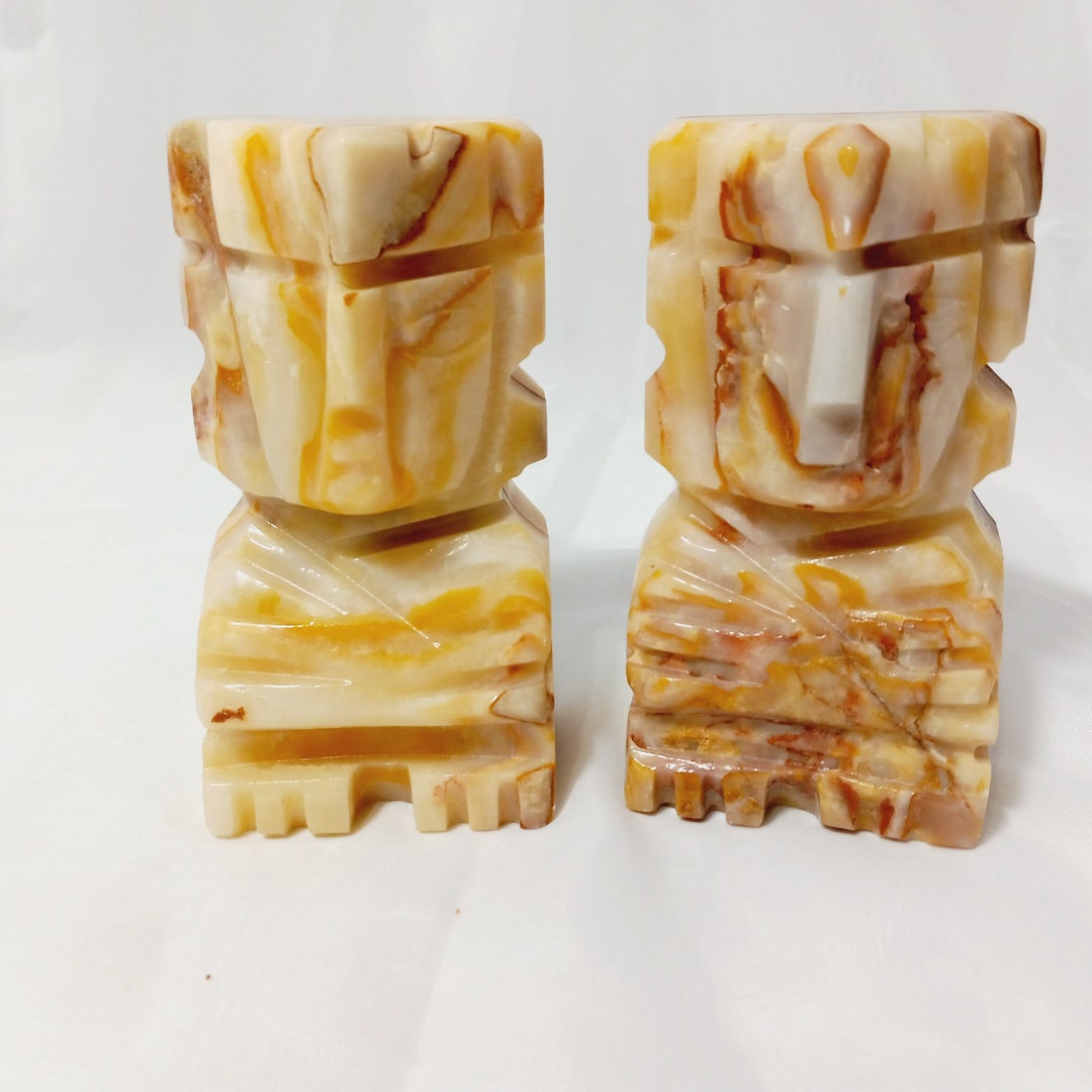 Vintage Mid Century Carved Onyx Aztec Bookends, Home Library Decor - Etsy