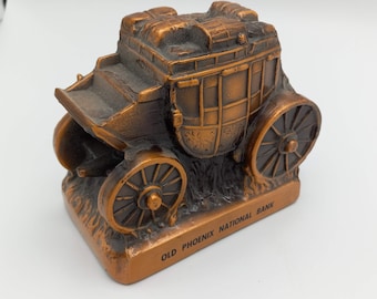 Vintage Banthrico Stagecoach Bank – Copper-Plated Metal, Old Phoenix National Bank