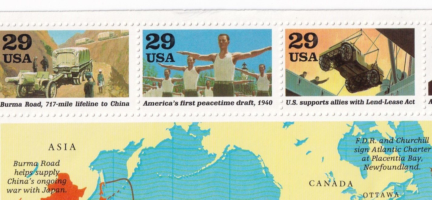 切手29 第二次世界大戦、1941年: 世界は戦争状態に - USPS記念郵便切手 - 地図