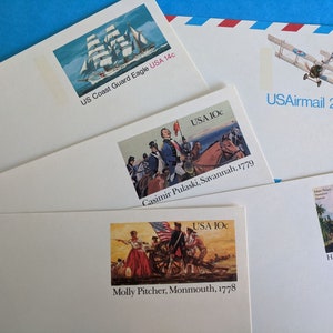 Cinco postales USPS vintage sin usar - Condición casi perfecta - Postales conmemorativas emitidas por USPS de 1978 y 1979, postal de correo aéreo - Coleccionable