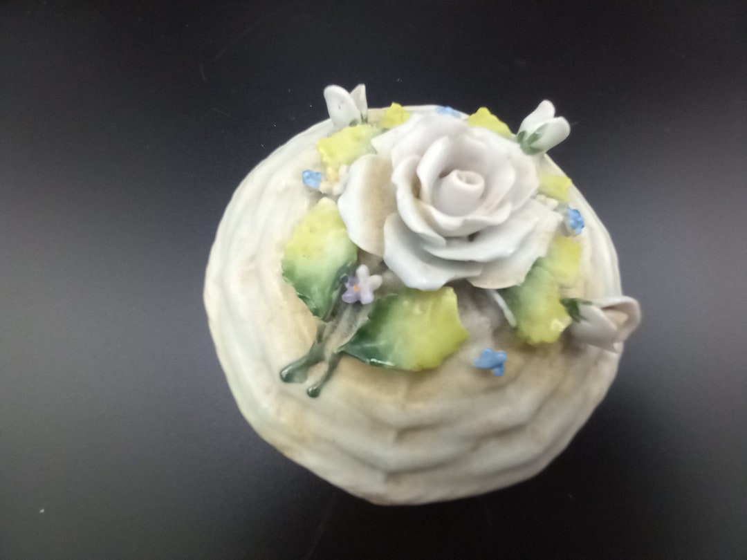 Vintage Ceramic Covered Trinket Dish Box Sculpted Flowers on Etsy