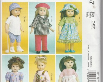 Play and Dress Clothes Patterns for 18&quot; Doll clothes, Modern Girl Doll Patterns, McCalls No. m6137, Factory Folded  Uncut