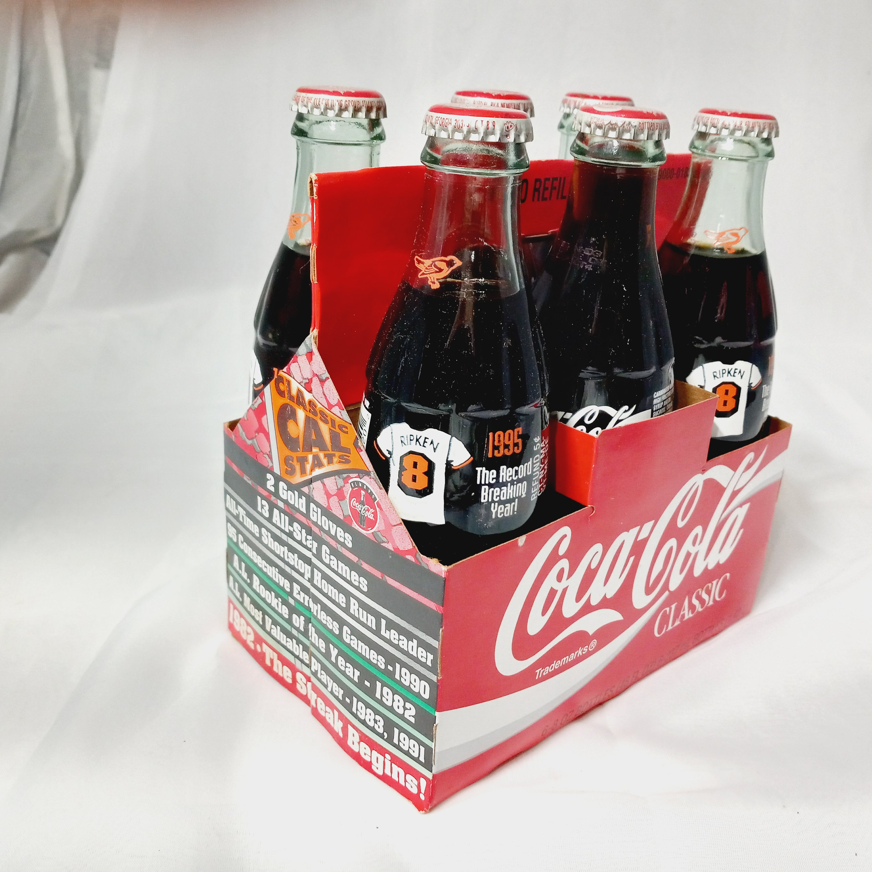 1995 Coca Cola Six-pack of 8 Oz Glass Bottles - Record Breaking