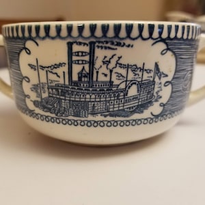 Currier and Ives Open Sugar Bowl - Blue Dinnerware by Royal USA - 44Sleigh Ride - Collectible Vintage Dinnerware