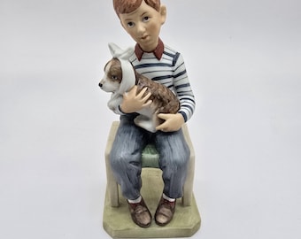 At the Vets, Norman Rockwell figurine, From the Gift World of Gorham, 6 Inch Figurine, 1974 Rockwell Collectible, Boy and Dog Figurine