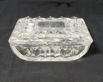 Vintage Crystal Rectangular Cigarette Box or Trinket Dish - Lidded Cigarette Box- Like Fostoria Elegant Home Décor - 15th Anniversary Gift