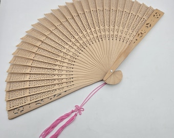 Abanico plegable de mano vintage – Abanico de sándalo tallado en caja – Bodas, vestuario teatral
