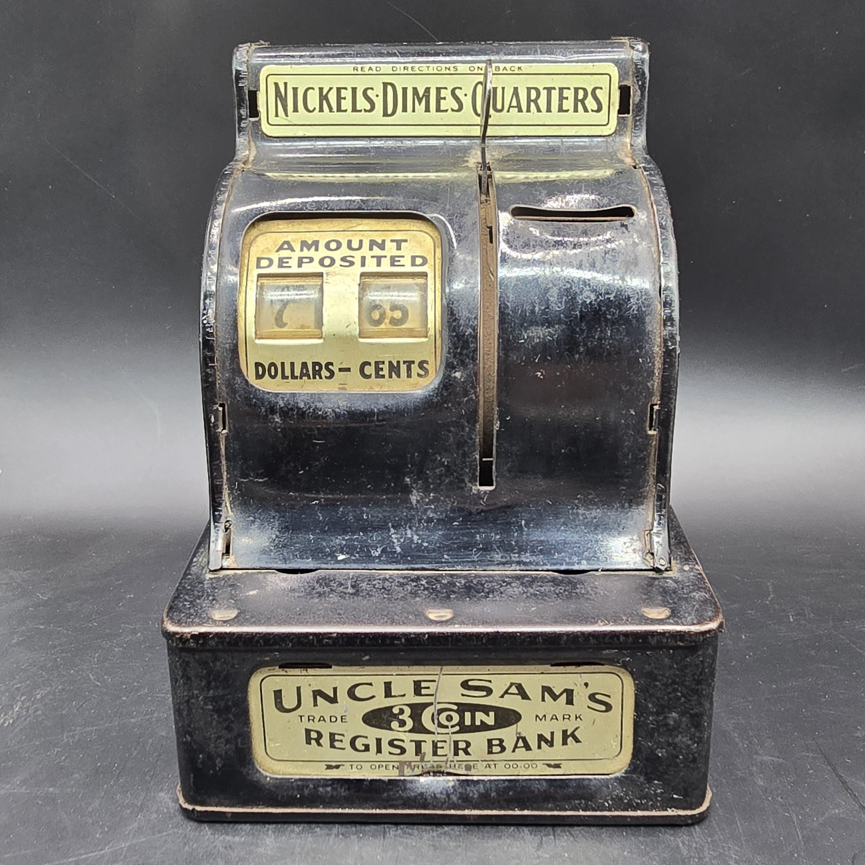 Uncle Sam's Metal Cash Register Bank, Vintage 1950s - Black Metal
