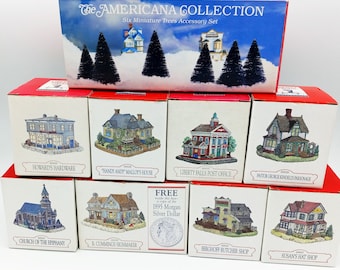 Liberty Falls Collection, Miniature Main Street Businesses, Church, Trees and Homes, Available Separately or Set, The Americana Collection