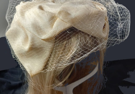 Light Beige Fabric Ladies Hat - Folded Fabric Hat… - image 3