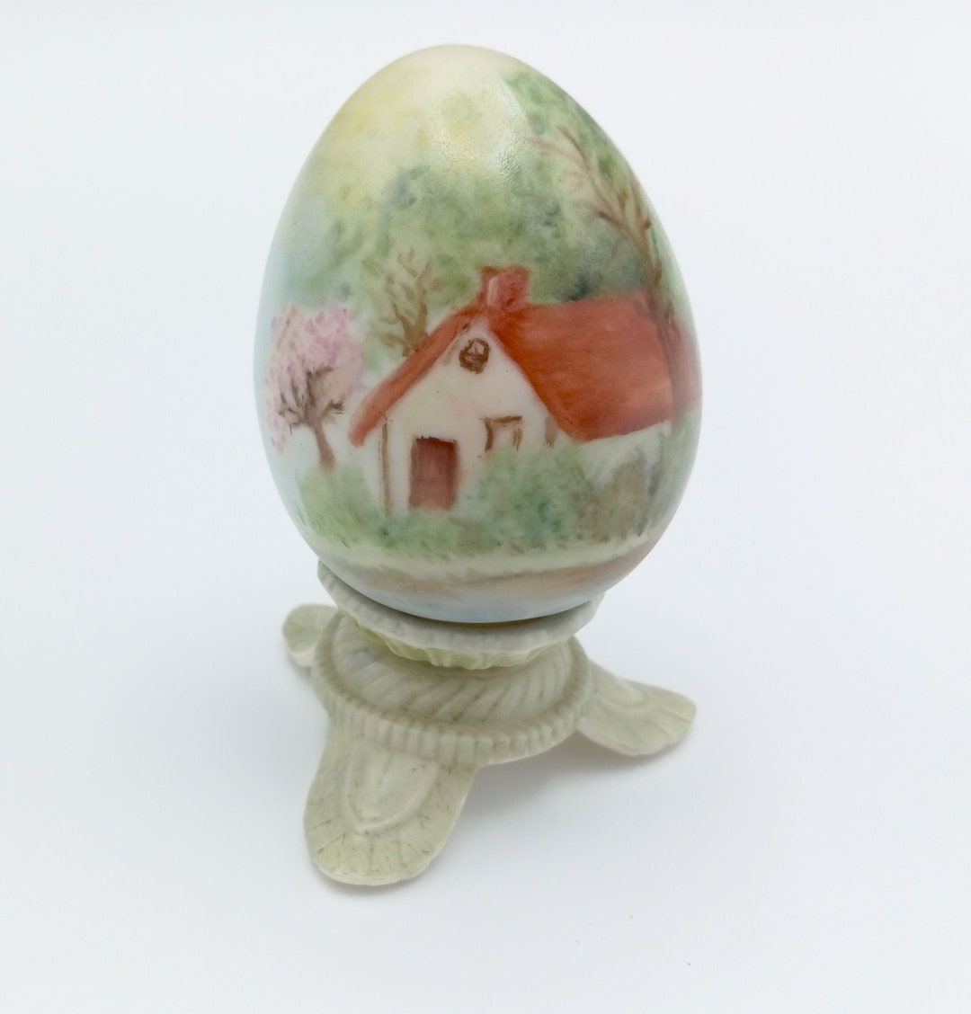 Bisque Porcelain Egg on Matching Stand Egg Hand Painted by Etsy