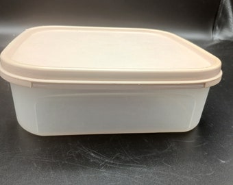 Vintage Tupperware  7" Stor-A-Way Container, Clear Square Box Almond Lid #1818, Mid-Century Retro Kitchen, Kitchen Storage, RV Camping Gear