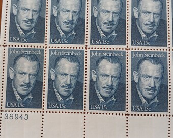 John Steinbeck 1979 15 Cent US Postage Stamps, Vintage 20 Mint Plate Block Strip 15 Cent US  Stamps, Literary Arts Commemorative Stamps
