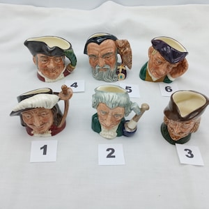 Royal Doulton CharacterJugs, Group of Miniature Character Pitchers, 2 1/2&quot; Tall Toby Jugs, Asst. Collectible Doulton Character Figure Jugs