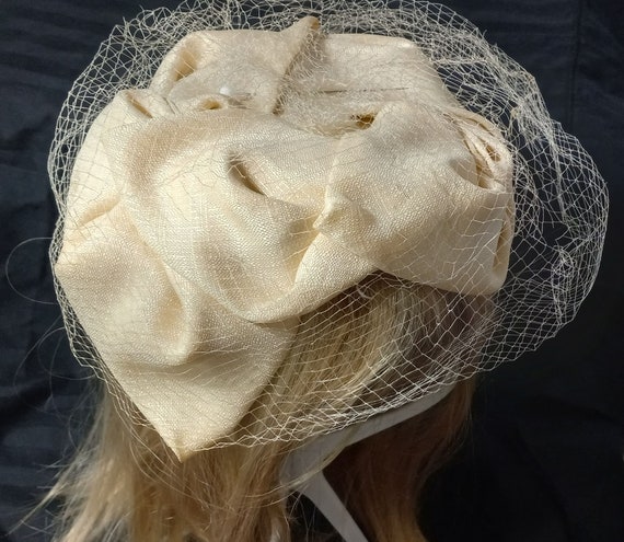 Light Beige Fabric Ladies Hat - Folded Fabric Hat… - image 2