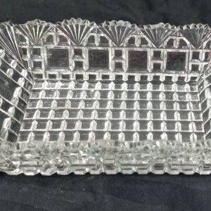 Vintage Rectangular Crystal Open Relish Dish,  Block and Fan Pattern Clear Glass Serving Dish - Beautiful Home Décor