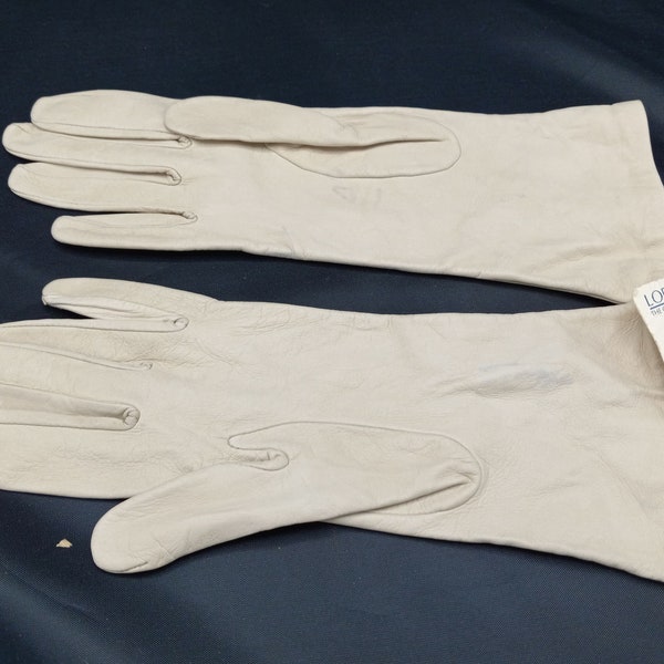 Vintage Leather Gloves, Size 7, Soft Ivory Silk Lined Leather Gloves - 1950s Past the Wrist Gloves - Made in the Philippines