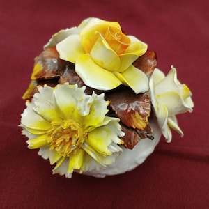 Bone China Floral Arrangement by Radnor of Staffordshire England,  Handmade Small Floral Collectible, Hand Painted Yellow Flowers in Bowl