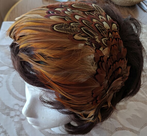 Vintage Pheasant Feather Juliet Cap Hat 