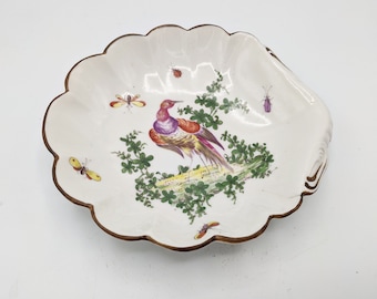 Plat de bonbons en porcelaine blanche avec design coloré de grue Kutani - Petit plat bon-bon ouvert - plat fourre-tout vintage, fabriqué en France