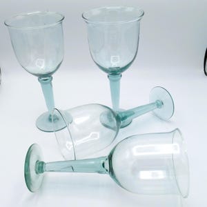 Sea Foam or Spanish Green Water Goblets, La Mediterranea Hand Blown 9&quot; Wine Glasses, Set of Four Thick Stemmed Green Glasses,