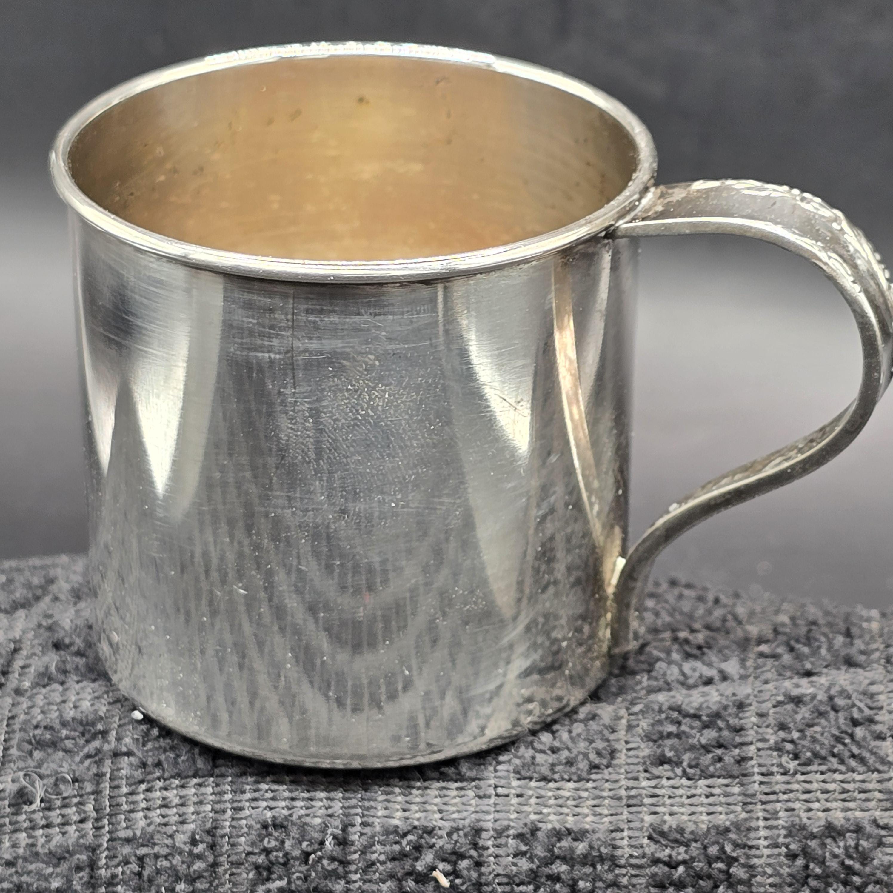 Vintage Rogers 1881 Silverplate Baby Cup: Floral Handle, 5 Oz