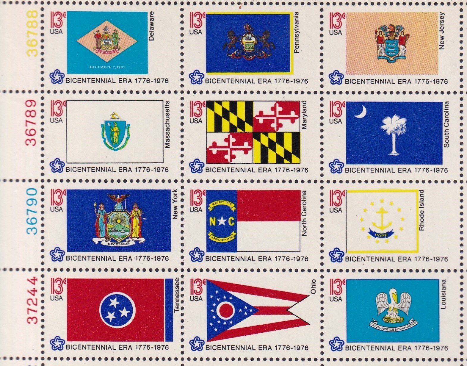 1976 年 200 周年記念 13 セント州旗切手 - 50 枚セット - 1976 年未