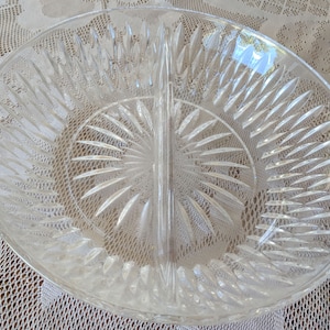 Vintage Clear Pressed Glass Divided Dish, Large Size Mid Century Dish