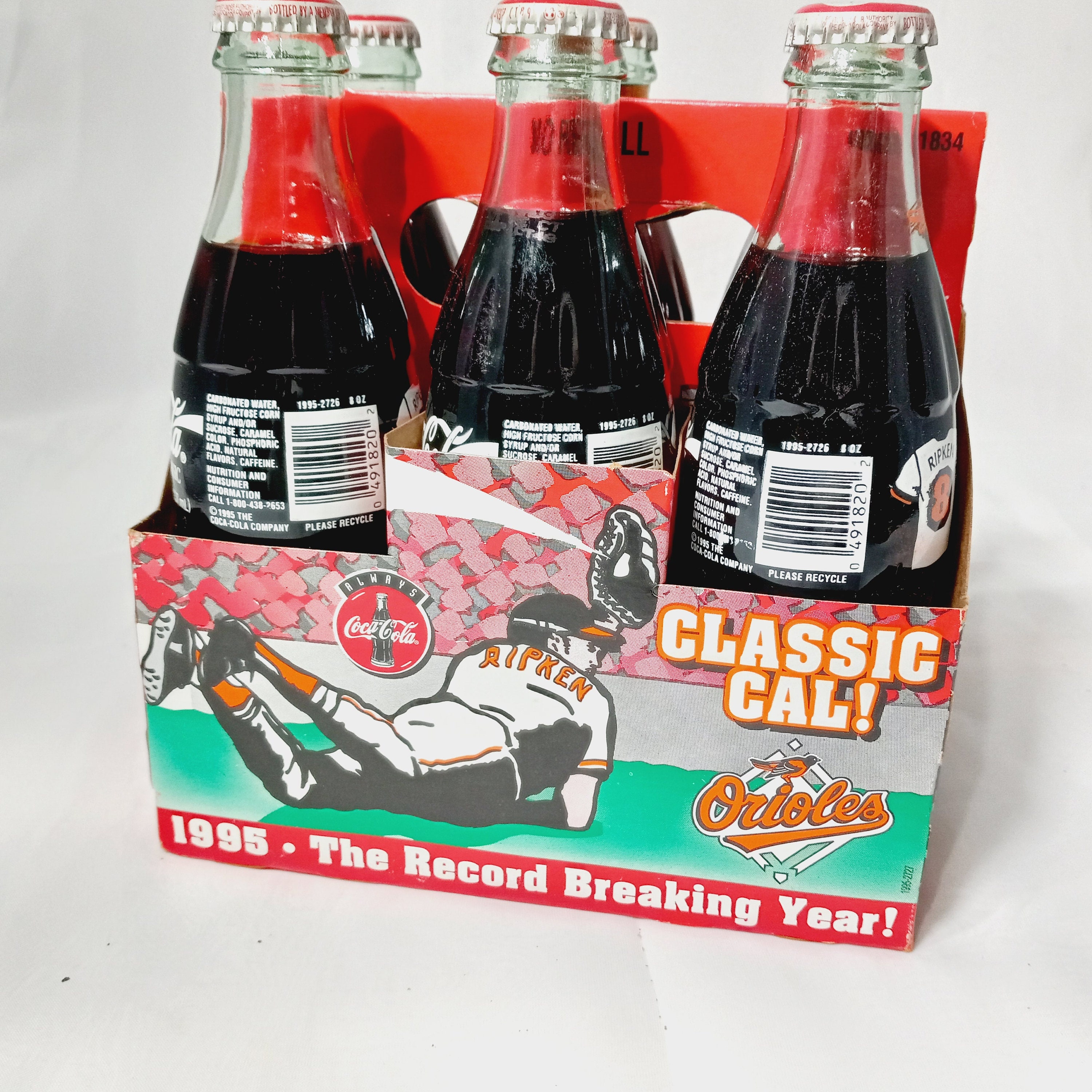 1995 Coca Cola Six-pack of 8 Oz Glass Bottles - Record Breaking