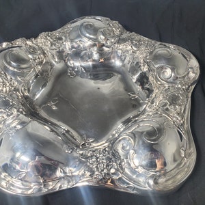 Antique Eureka Silverplate Repoussé  Candy or BonBon Dish - Quadruple Plated 300 Silver - Ornate Silver Plate - 5 Sided Ornate Silver Dish