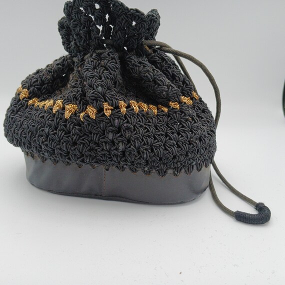 Crocheted Black Bucket Bag with Drawstring Closur… - image 6
