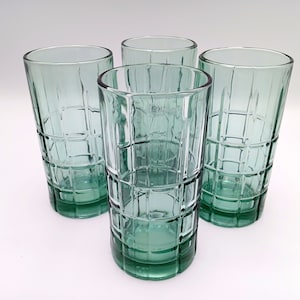 Anchor Hocking Tartan Emerald Green Tumblers: Set of Four 16 oz Glasses