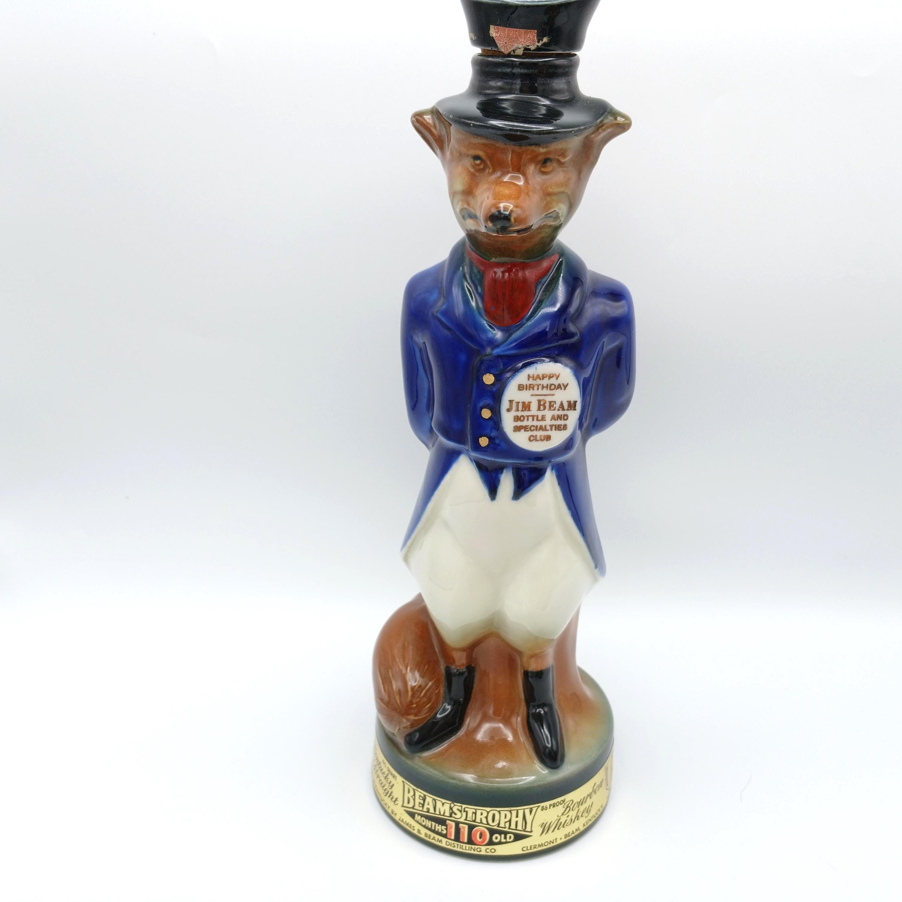 1967 Jim Beam Blue Coated Fox Decanter, First Birthday Issue for