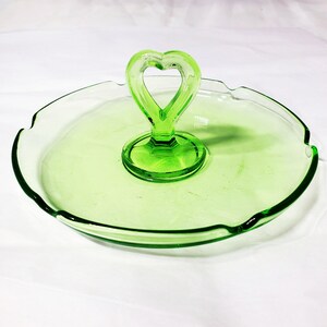 81 Green Bon-Bon Dish by Greensburg - Green Depression Glass Center Handle Lemon Tray - Smooth Edge Shallow Serving Dish