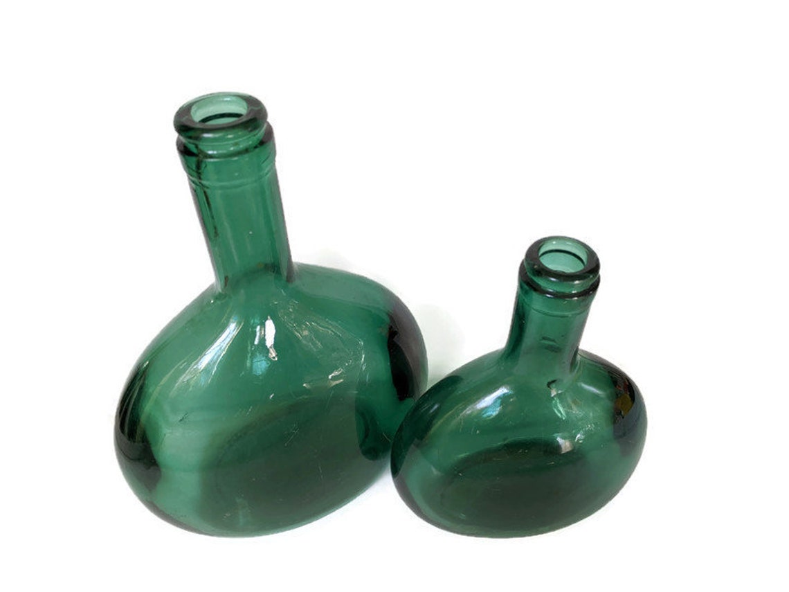 Two Antique Dark Green Bottles Liquor or Wine Bottles from Etsy